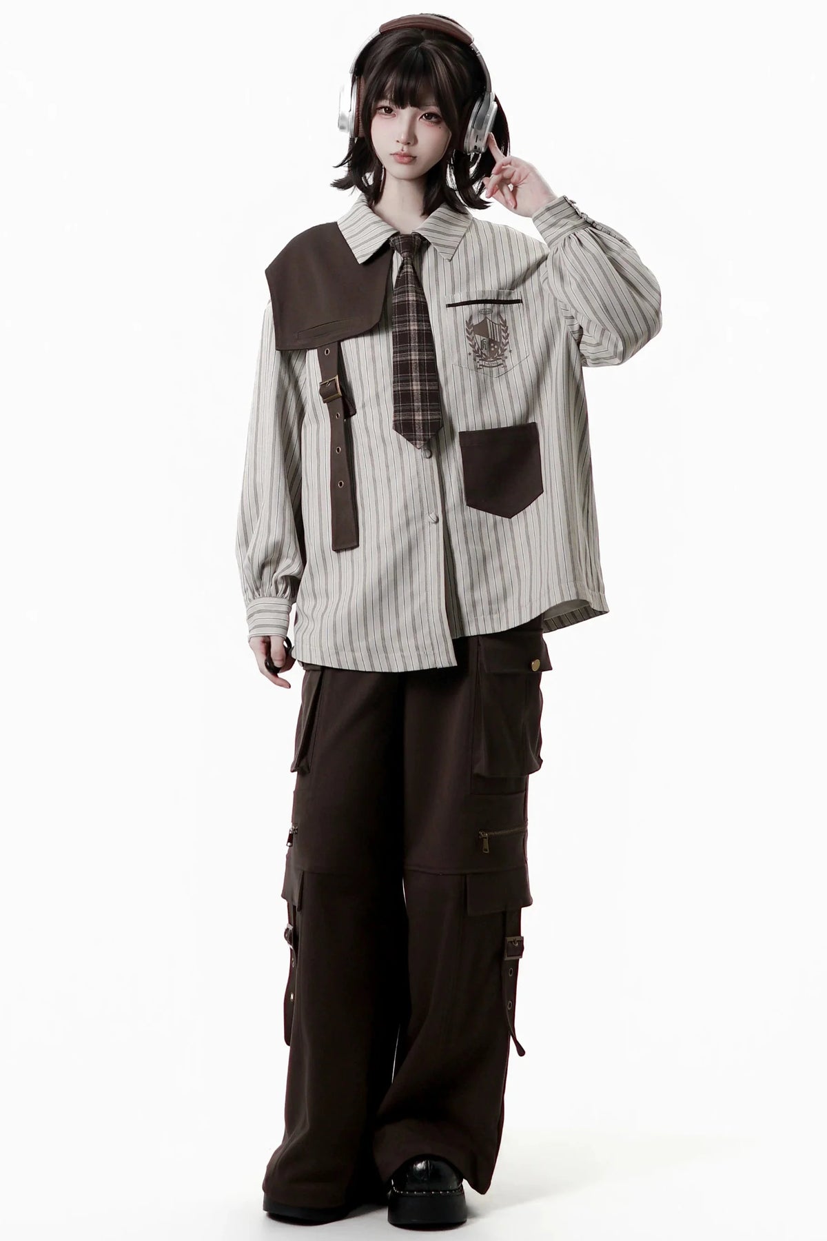 Striped Shirt Dress + Shirt + Cargo Pants + Tie