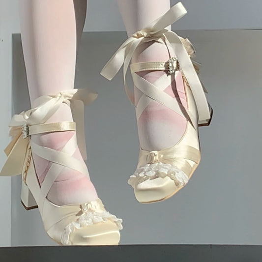 Satin Mary Jane Heels | Balletcore Square Toe Chunky Heel Shoes