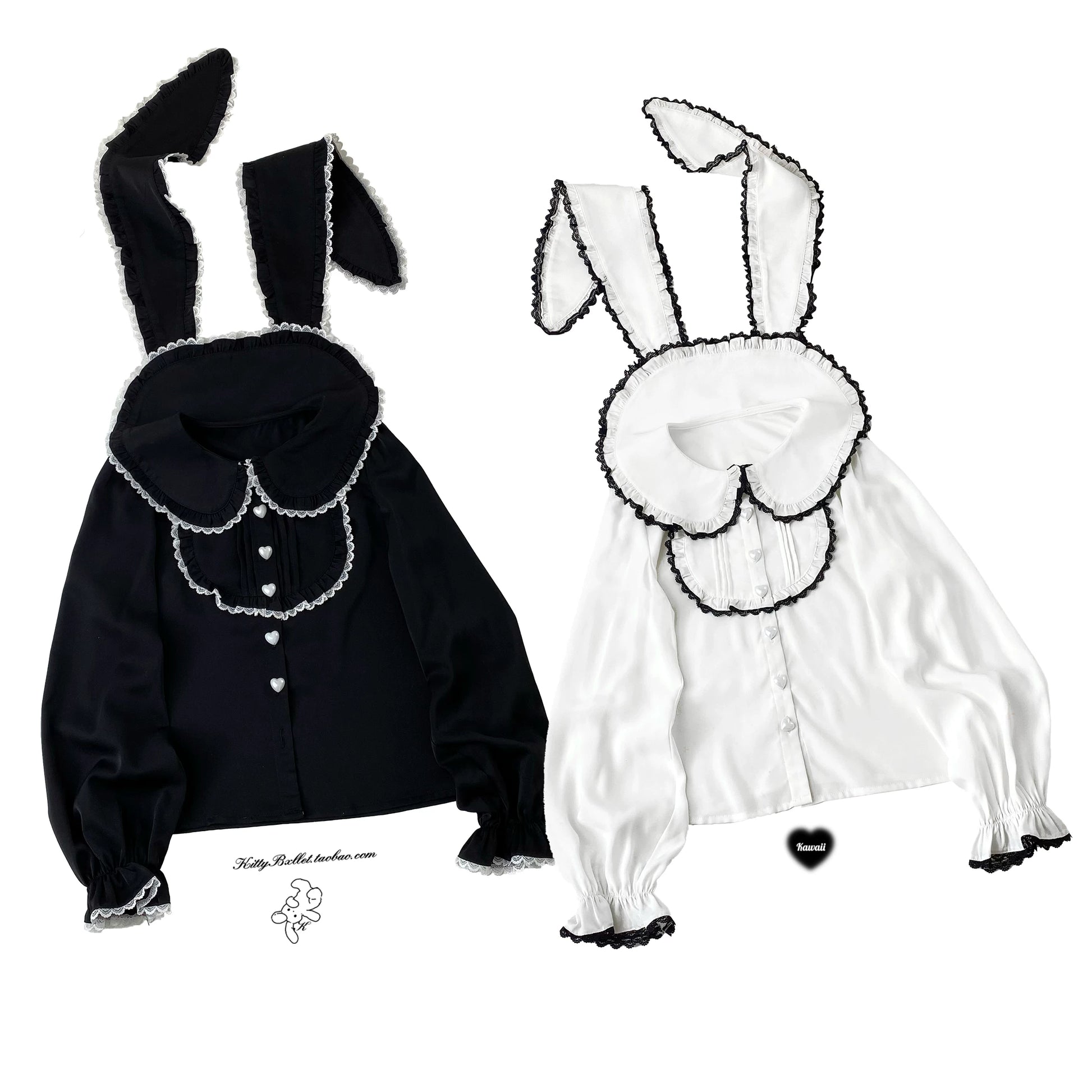 KittyBxllet Original [Milk-Fold Rabbit] Lolita-Style Rabbit Ear Lace Trim Blouse