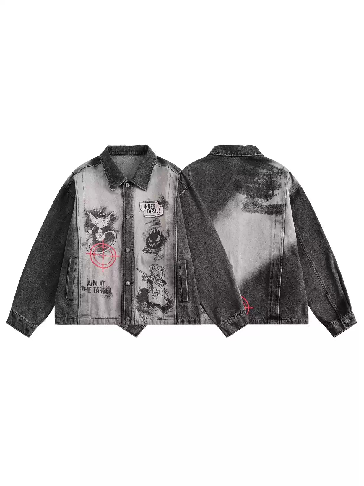 American high street heavy print distressed denim jacket