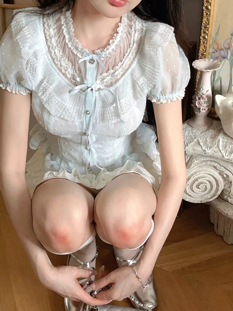 Antique-Style Doll—Dot Tulle Chiffon Top T2333