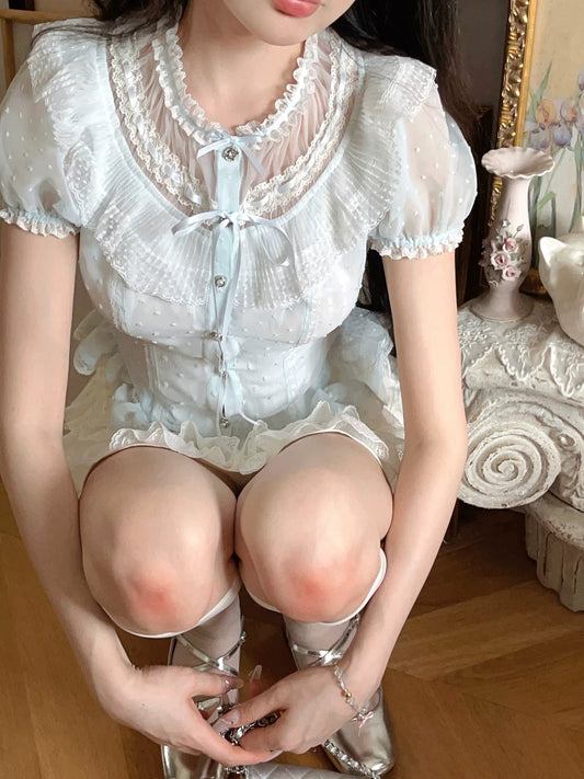 Antique-Style Doll—Dot Tulle Chiffon Top T2333