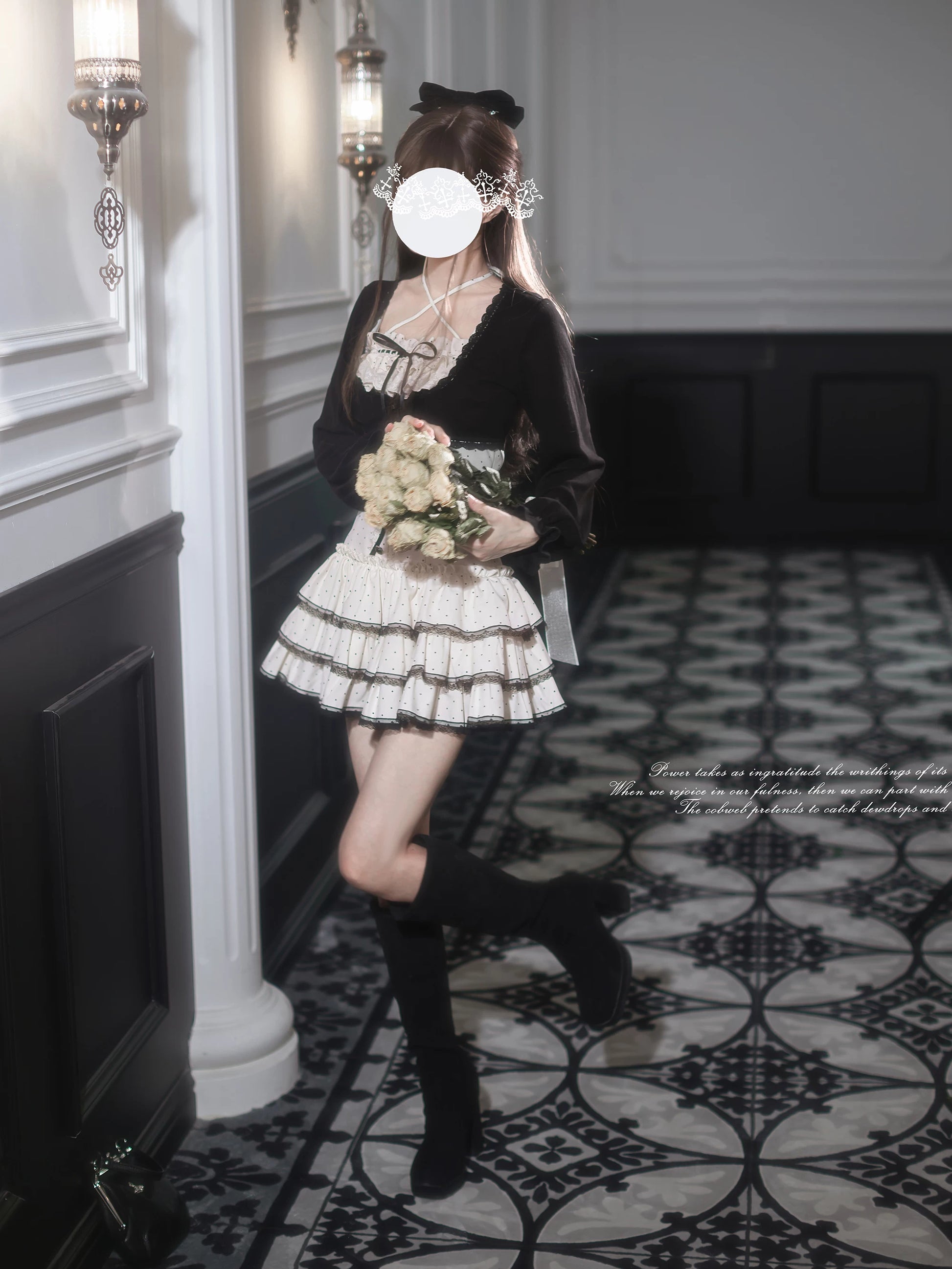 Walnut Wood JK “Polka Dot White Tea” Original Korean-Inspired Polka Dot Cute Cake Dress miu-Style Sweet Little Girl Vibe