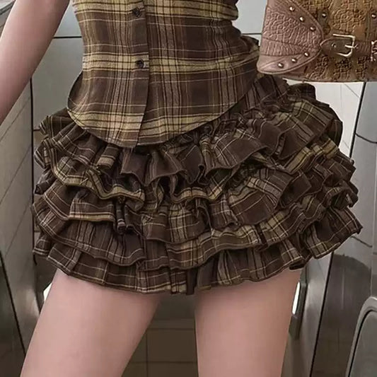Retro Plaid Brown Pleated Skirt