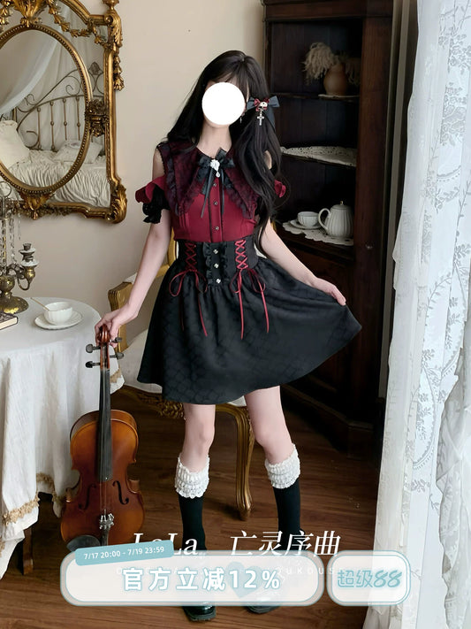 LaLa Sauce: Overture of the Undead—Original Design ACG Subculture Japanese-Style Off-Shoulder Shirt & Skirt Two-Piece Set (Ready-to-Wear)