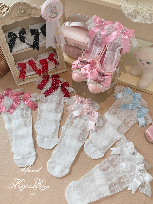 Gem Necklace Lolita Socks Summer Mid-Calf Glass Silk Ultra-Thin Short Socks