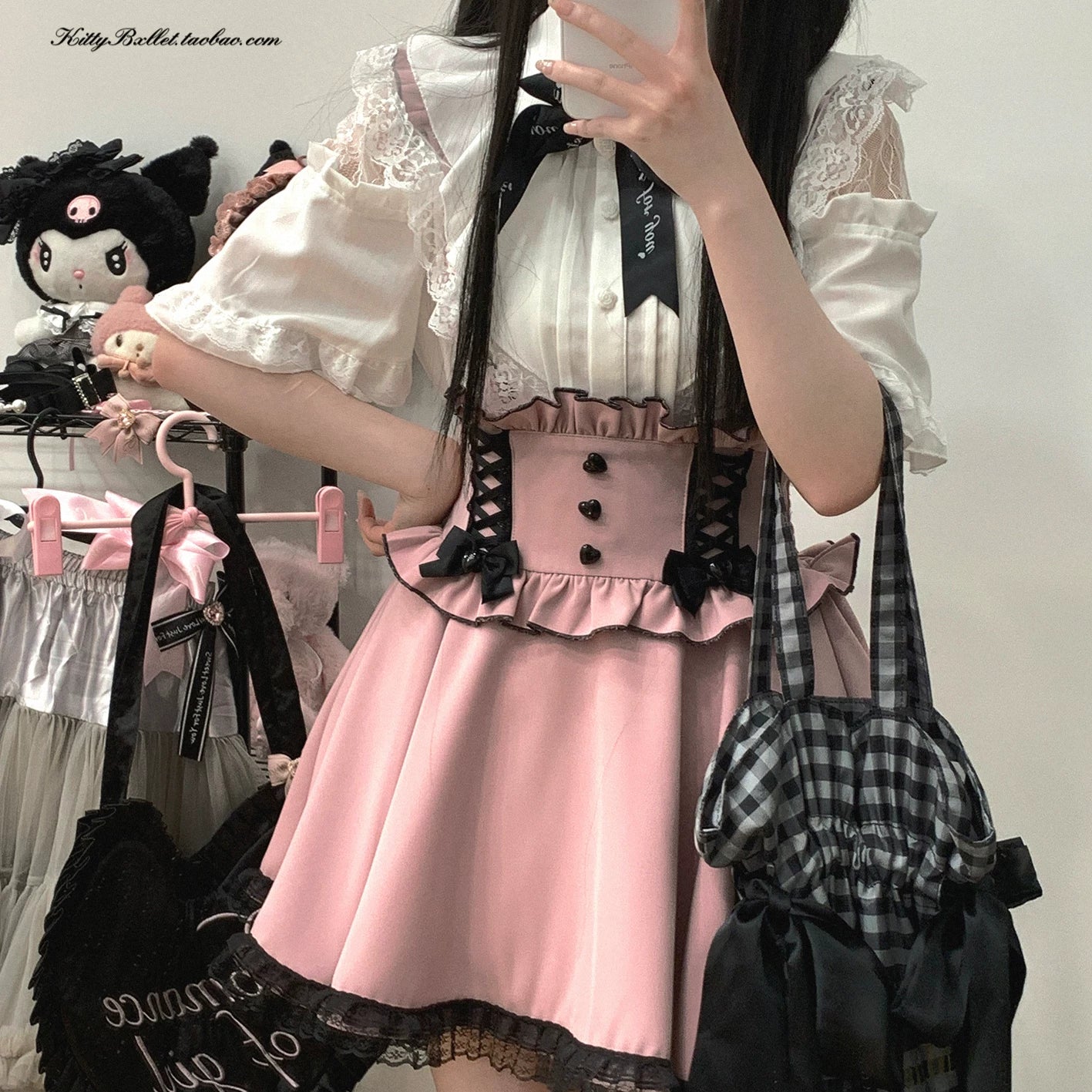 KittyBxllet Original [“Eat Love / Short Sleeve”] Lace Hollow Cape-Style Short Sleeve Shirt