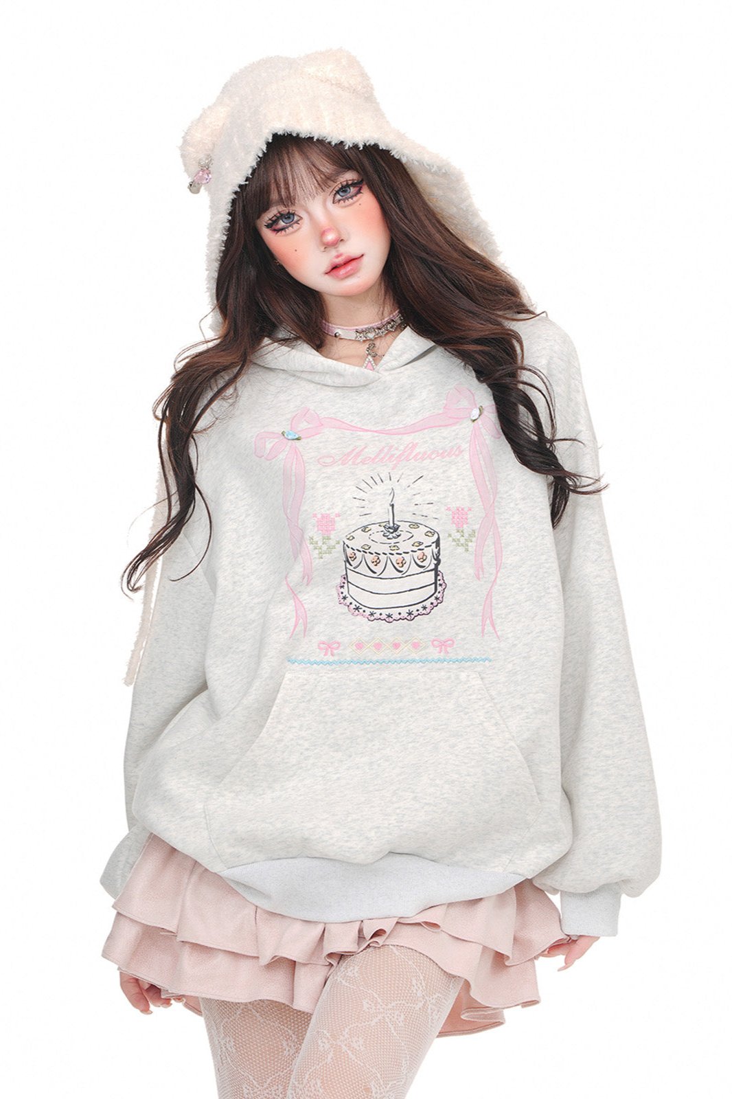 Exclusive Bow Hoodie Sweatshirt gray