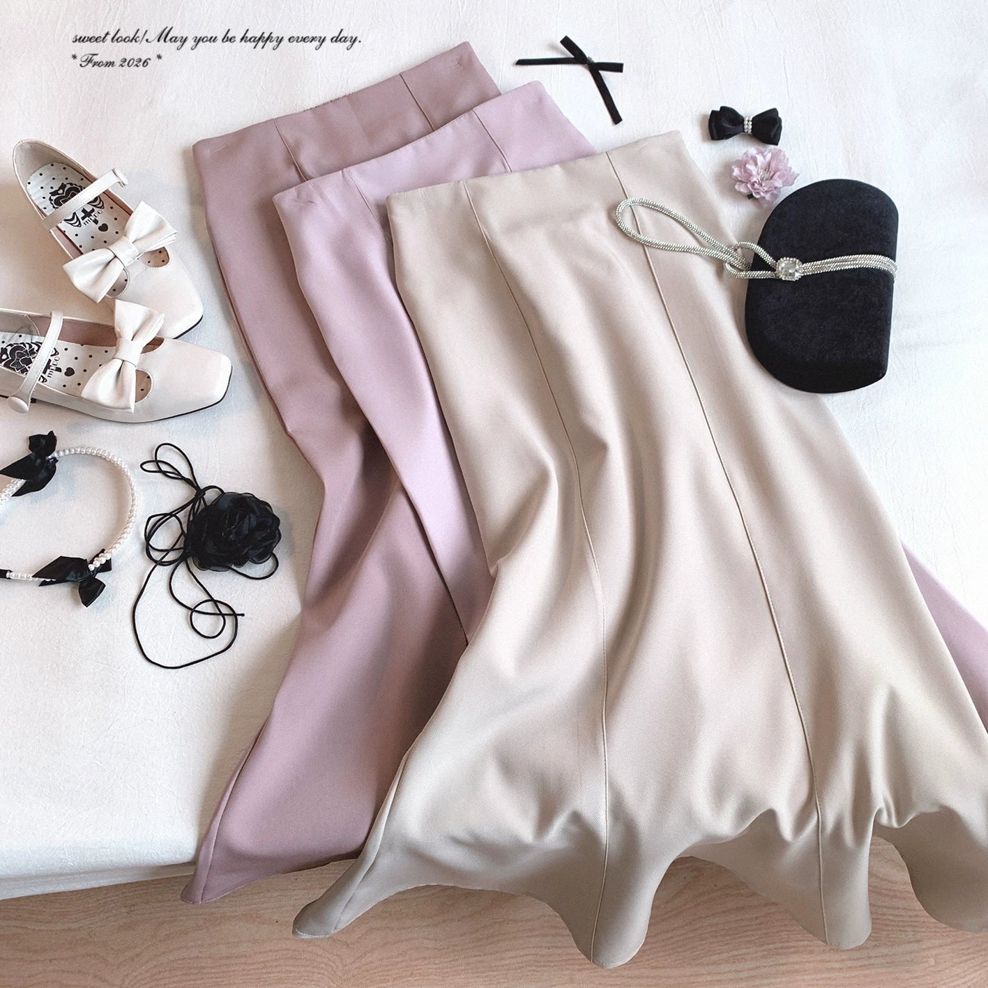 Handmade Clear-Style Vintage Japanese High-Waist Elegant Chic Mermaid Midi Skirt