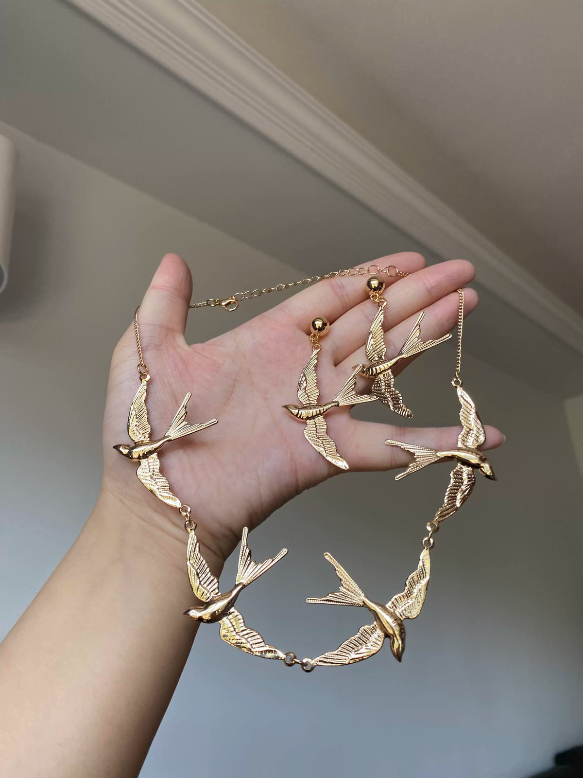 B.treasure Swallow Necklace and Earring Set – Distinctive Designer Style, Luxe Look, Intricately Crafted Collar Necklace and Earrings