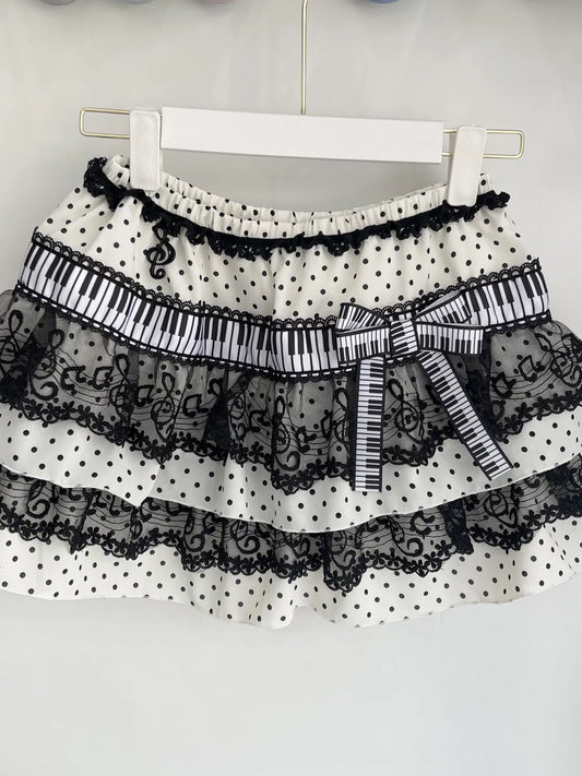 Sumyee Polka Dot Note Cosplay Puffy Skirt Sexy Sweet Lace Flounce Cake Mini Skirt Petticoat