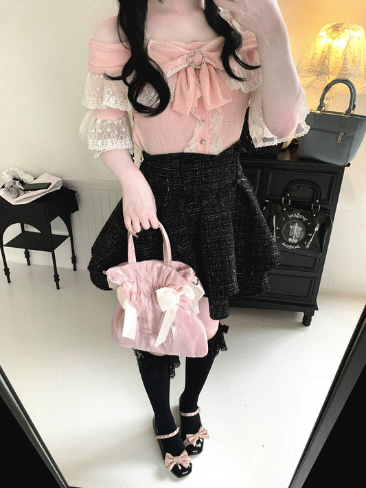KittyBxllet Original “Minami Shiroyuki” Lace Sheer Cunning One-Shoulder Off-Shoulder Short Sleeve Top