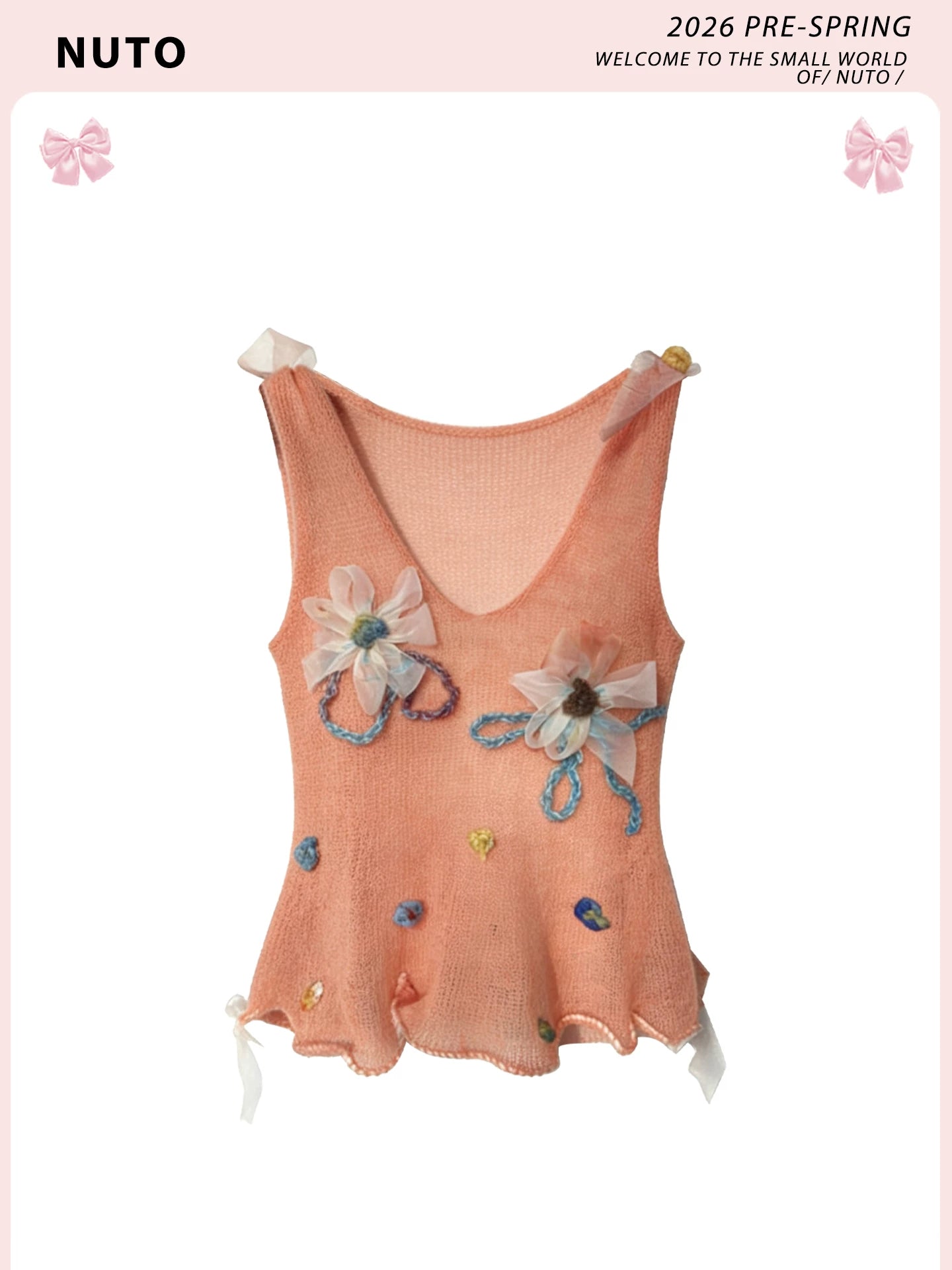 Hand-Sewn Flower Top, Georgette Hem Flowy Silhouette, Adjustable Straps, Chic & Unique Knit Camisole for Women