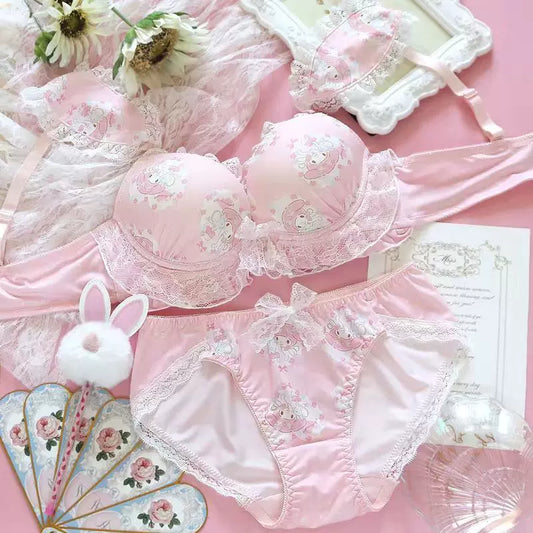 Kawaii Lace Bra Set | Sweet Wireless Push-Up Lingerie Set for Women