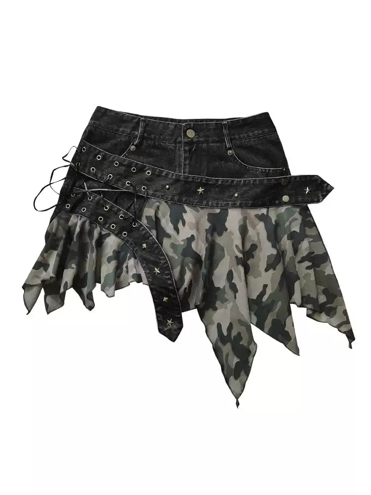 camouflage hottie strap denim skirt