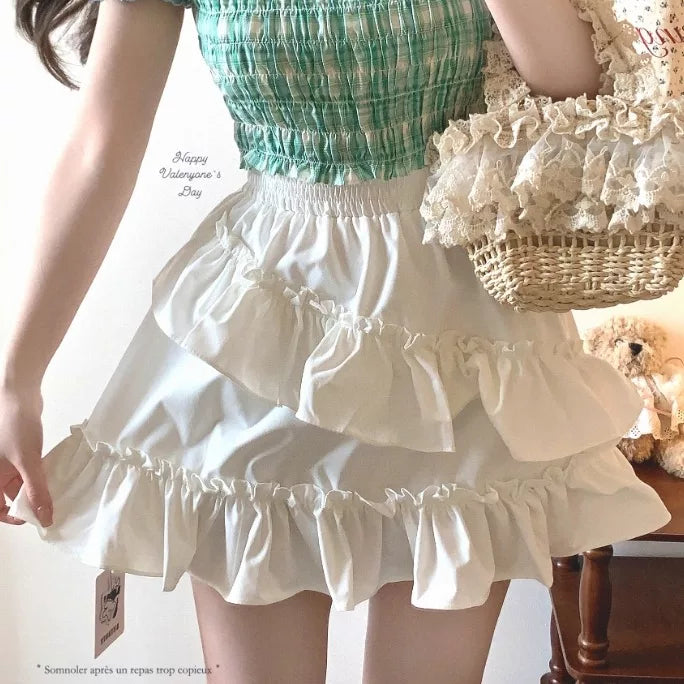 Last Stock ruibb*t Irregular Ruffle Sweet High-Waist Versatile Layered Cake Midi Skirt