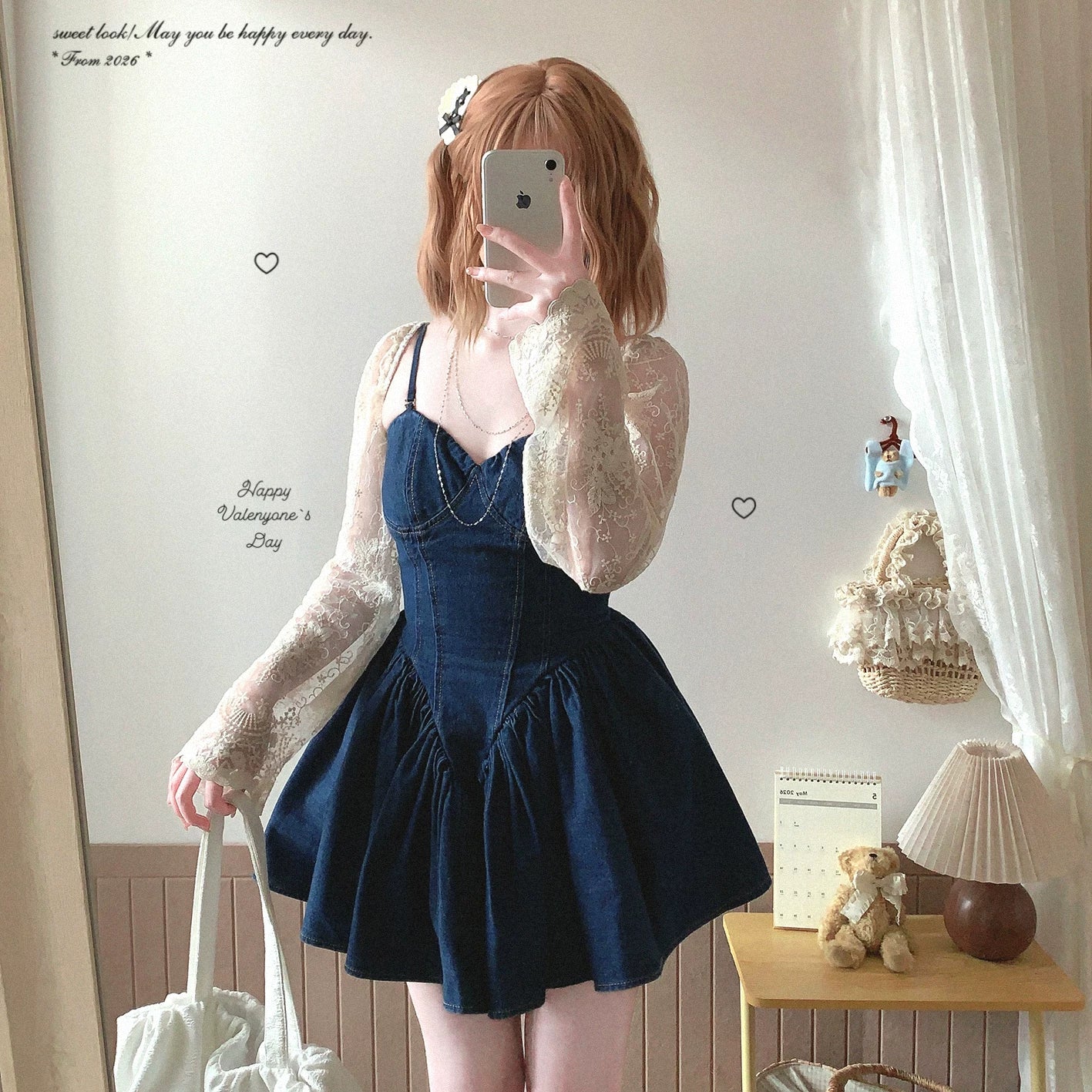 Last-Chance yxt* American Hot Girl Sweet-and-Spicy Denim Fitted Waist Flared Sundress Dress