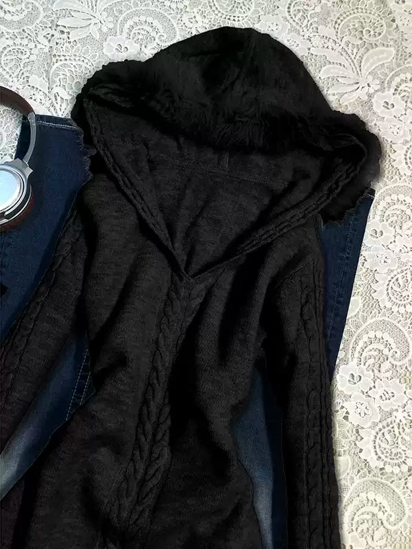 khaki hooded twist sweater