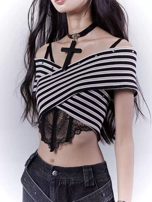 one-shoulder striped hot tube top