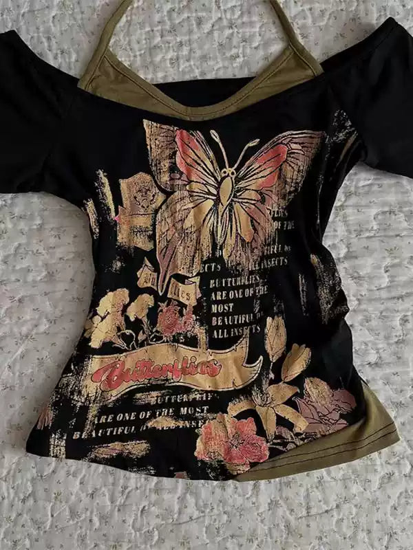 black printed T-shirt
