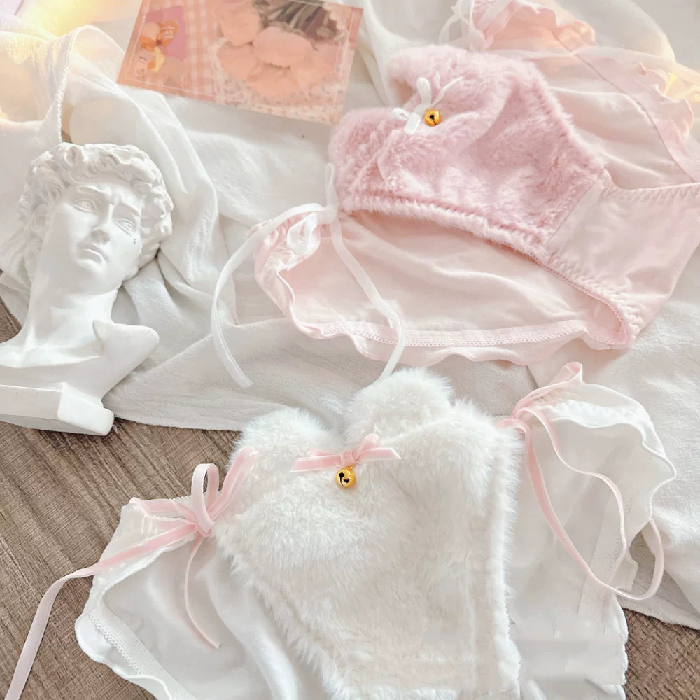 Japanese-Style Cat-Ear Bell Plush Bow-Knot Princess Triangle Cotton Panties—Fresh Cute Lolita Style Lace-Trim for Women