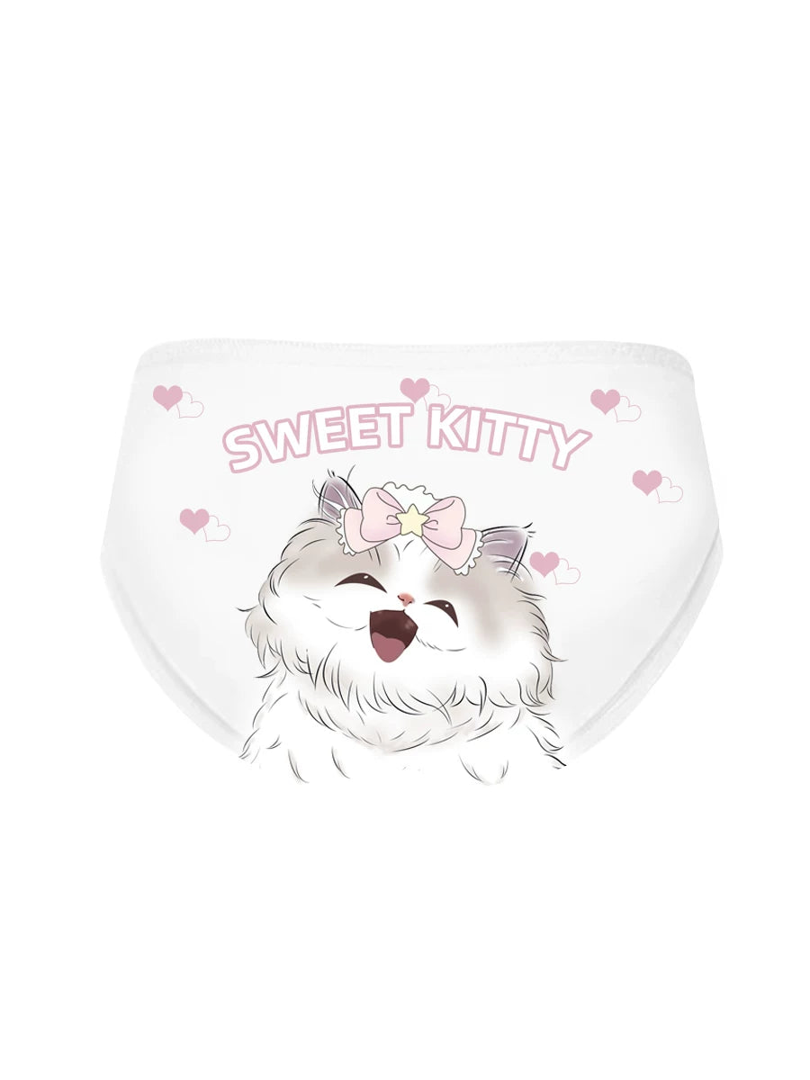 Original Cat Ice-Silk Underwear Cotton Gusset Pure-Cute Style Plus-Size High-Waist White Soft Girl Bikini Cute Triangle Panties
