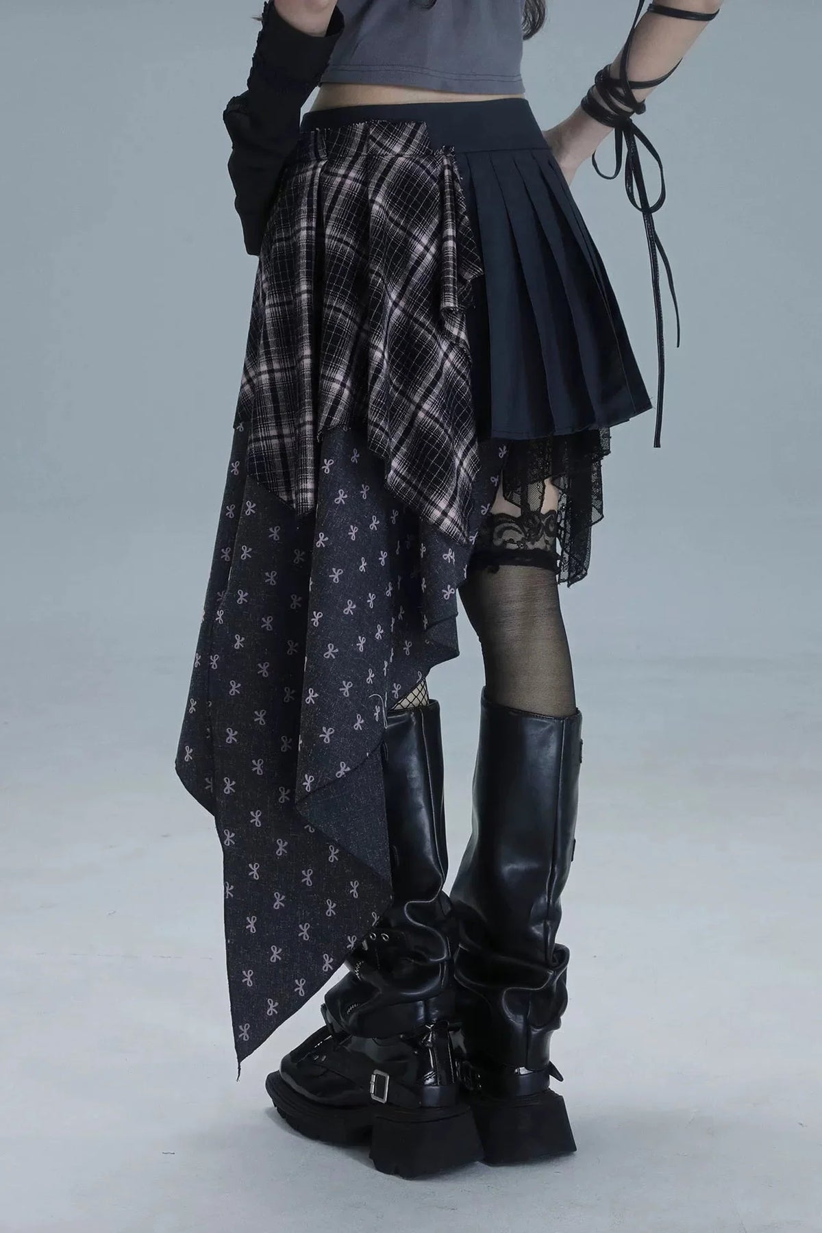 Check Patchwork Asymmetrical Skirt
