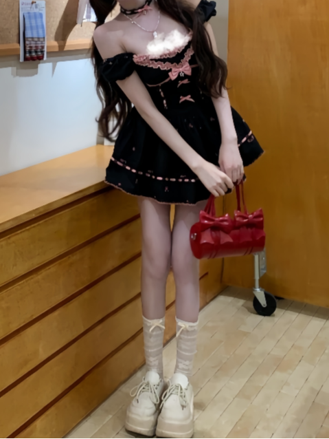 Dark Coquette Pink Bow Dress