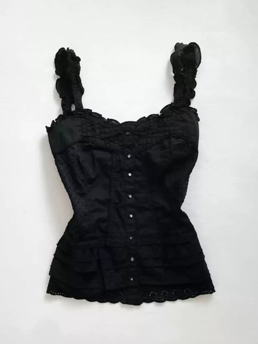 Black lace patchwork camisole