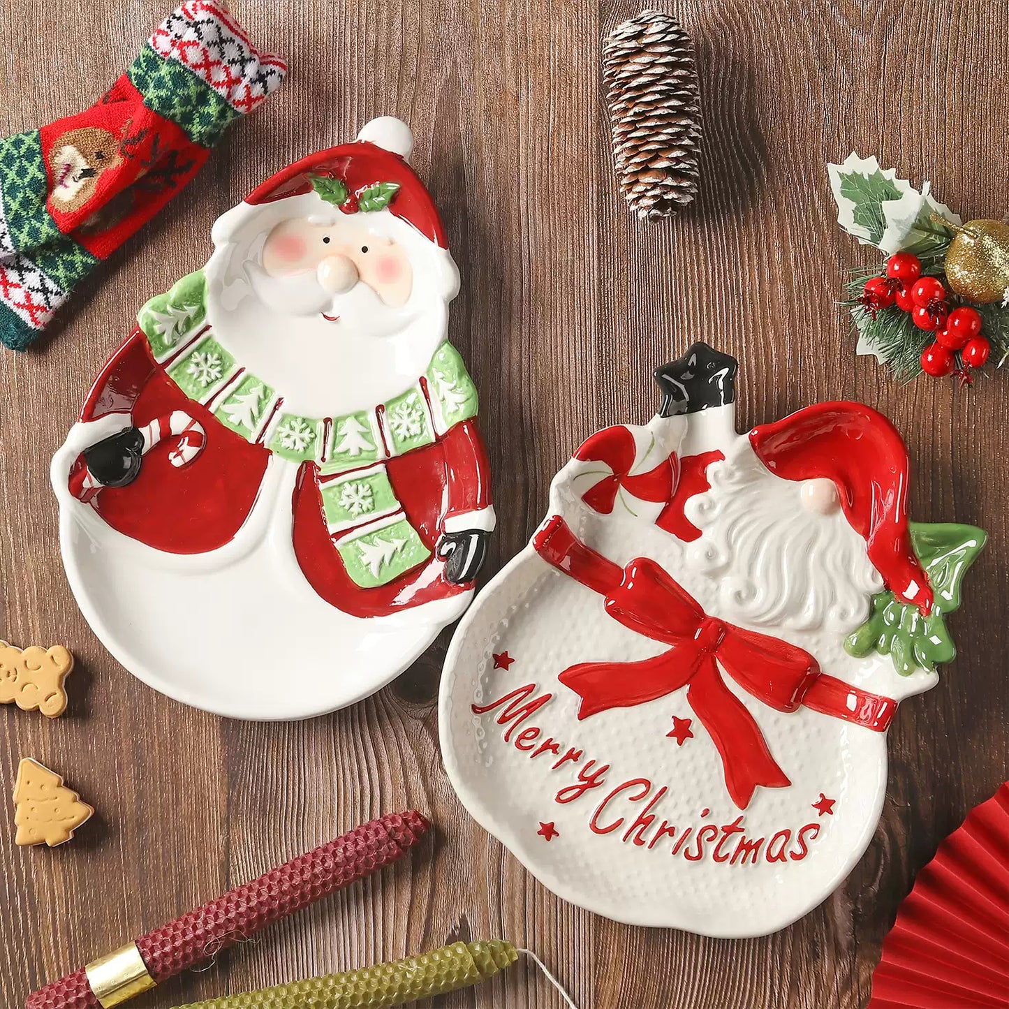 Santa Claus pine tree special-shaped ceramic plate