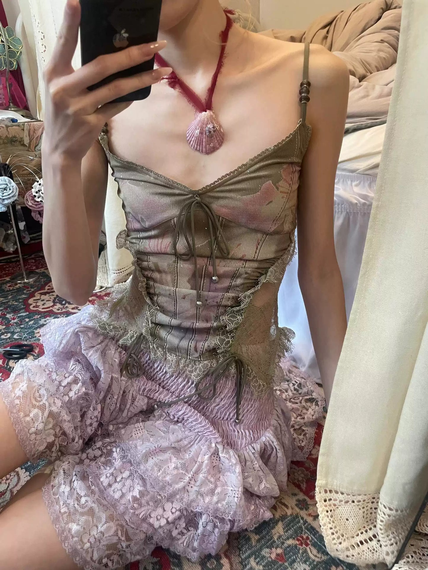 lace splicing printed camisole
