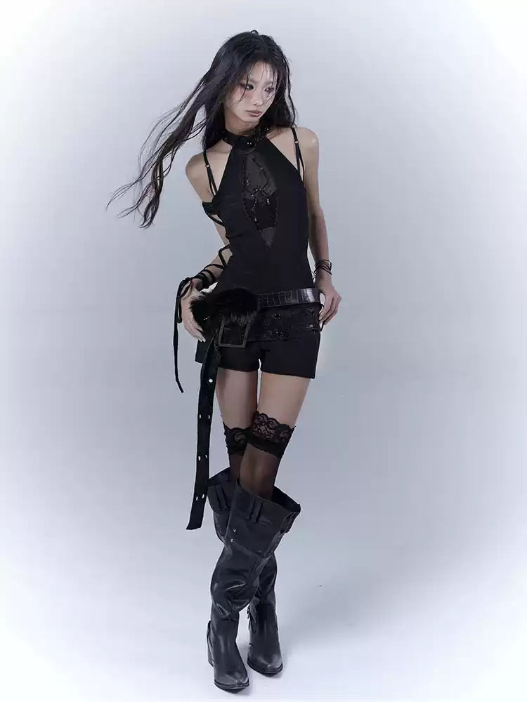 Grunge Rhinestone Dark Jumpsuit