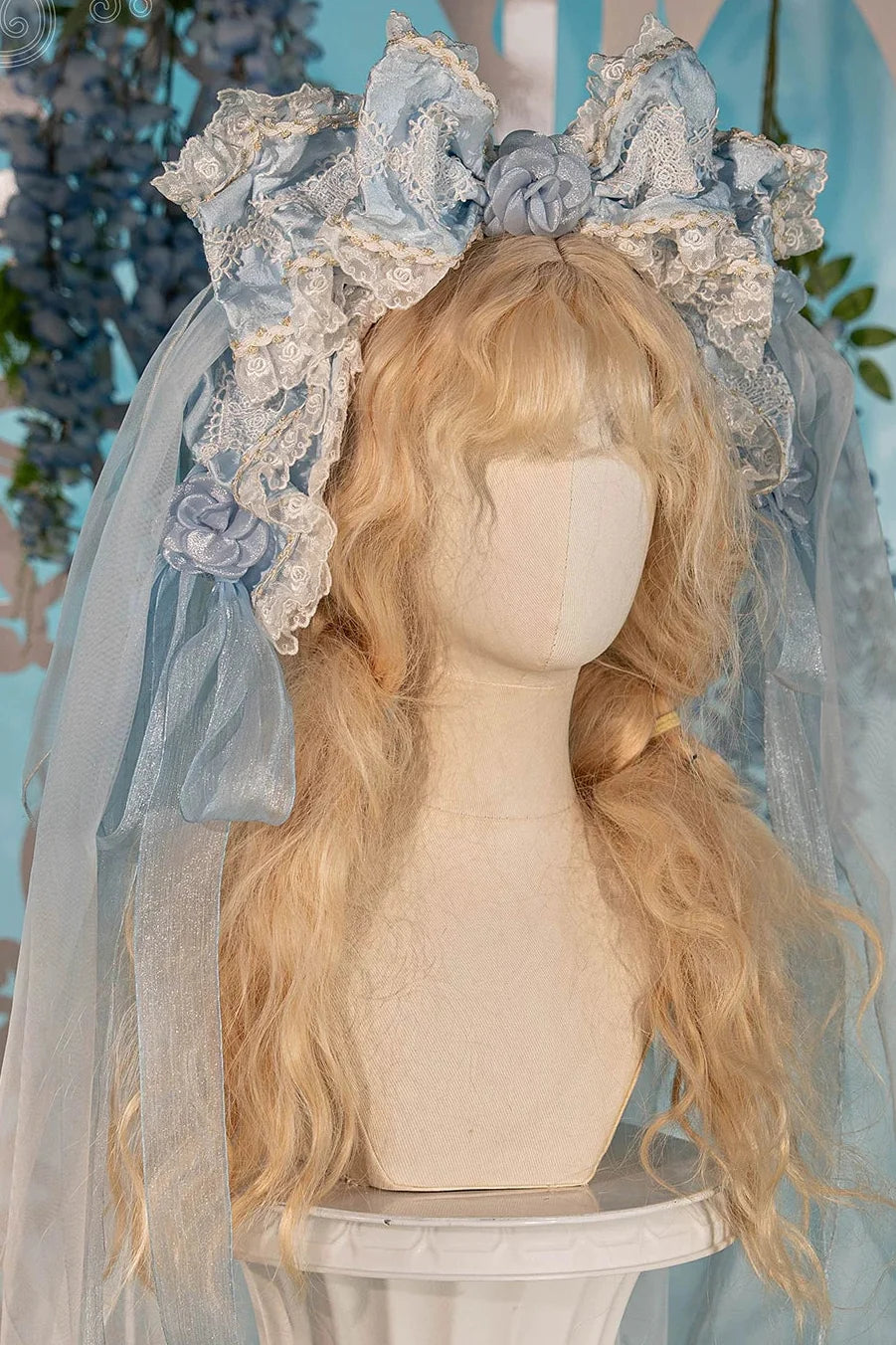 Fairy Princess Lolita Jumper Skirt + Hair Accessories + Sleeves Blue ［Hair accessories］