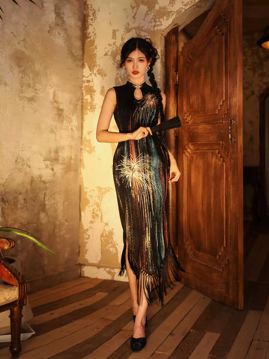 Chenille Embroidery Tassel Cheongsam Dress