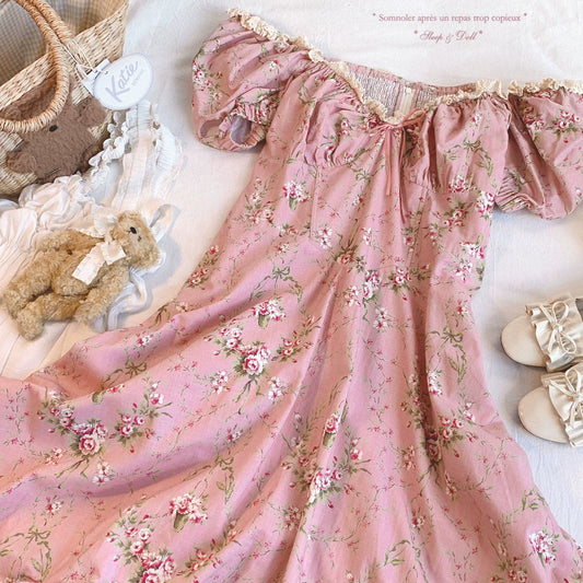 Final Stock Plus Size LSM French Court Vintage Rose Floral Tea Party Dress Lace Trim Dress*