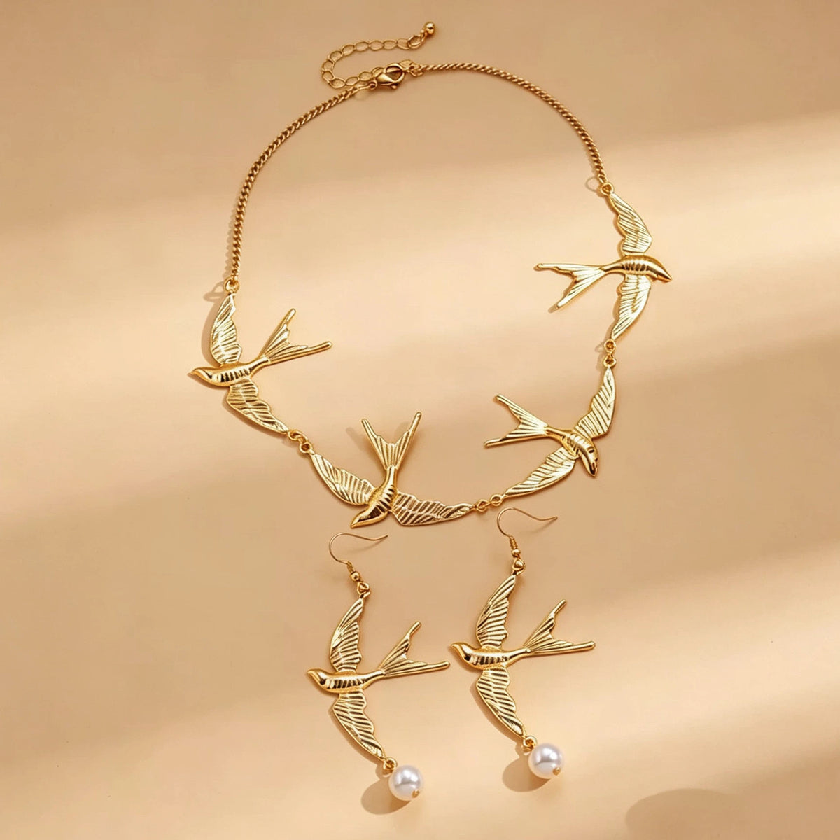 B.treasure Swallow Necklace and Earring Set – Distinctive Designer Style, Luxe Look, Intricately Crafted Collar Necklace and Earrings - Pearl Swallow