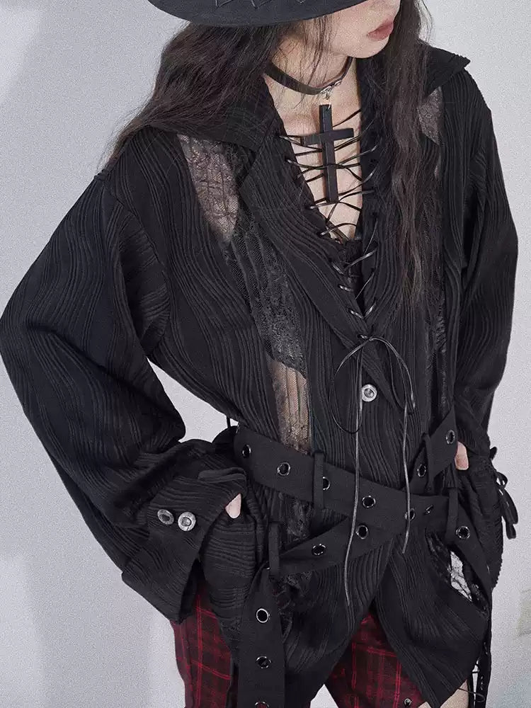 lace splicing multi-wear shirt