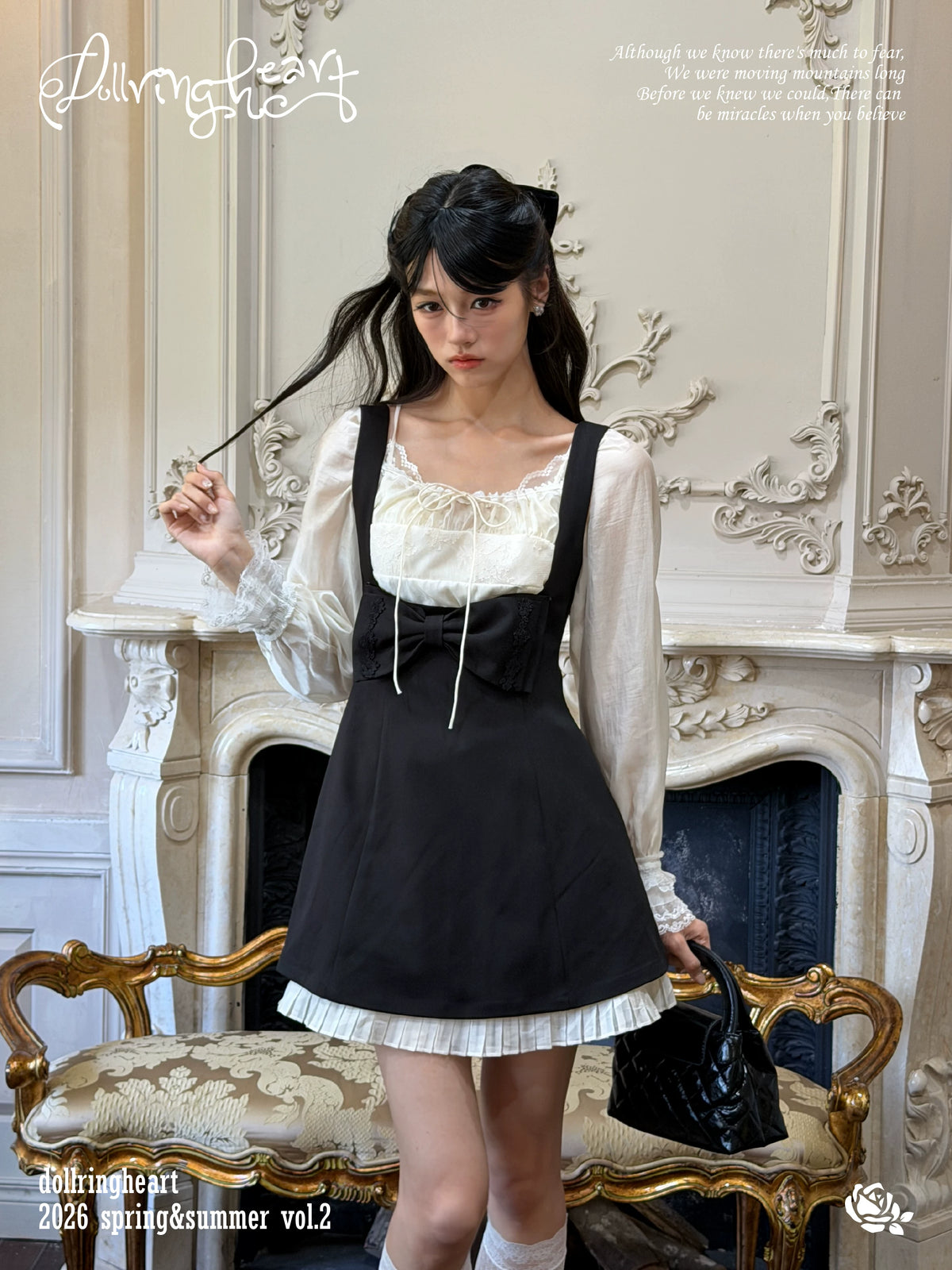 dollringheart Black Hepburn-Style Sleeveless Dress with Bustier Straps, Reversible Two-Way Design, Elegant Lady Style