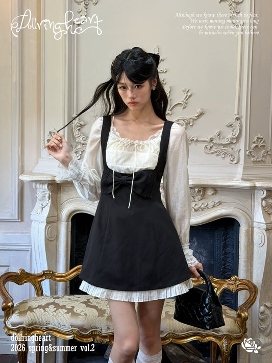 dollringheart Black Hepburn-Style Sleeveless Dress with Bustier Straps, Reversible Two-Way Design, Elegant Lady Style