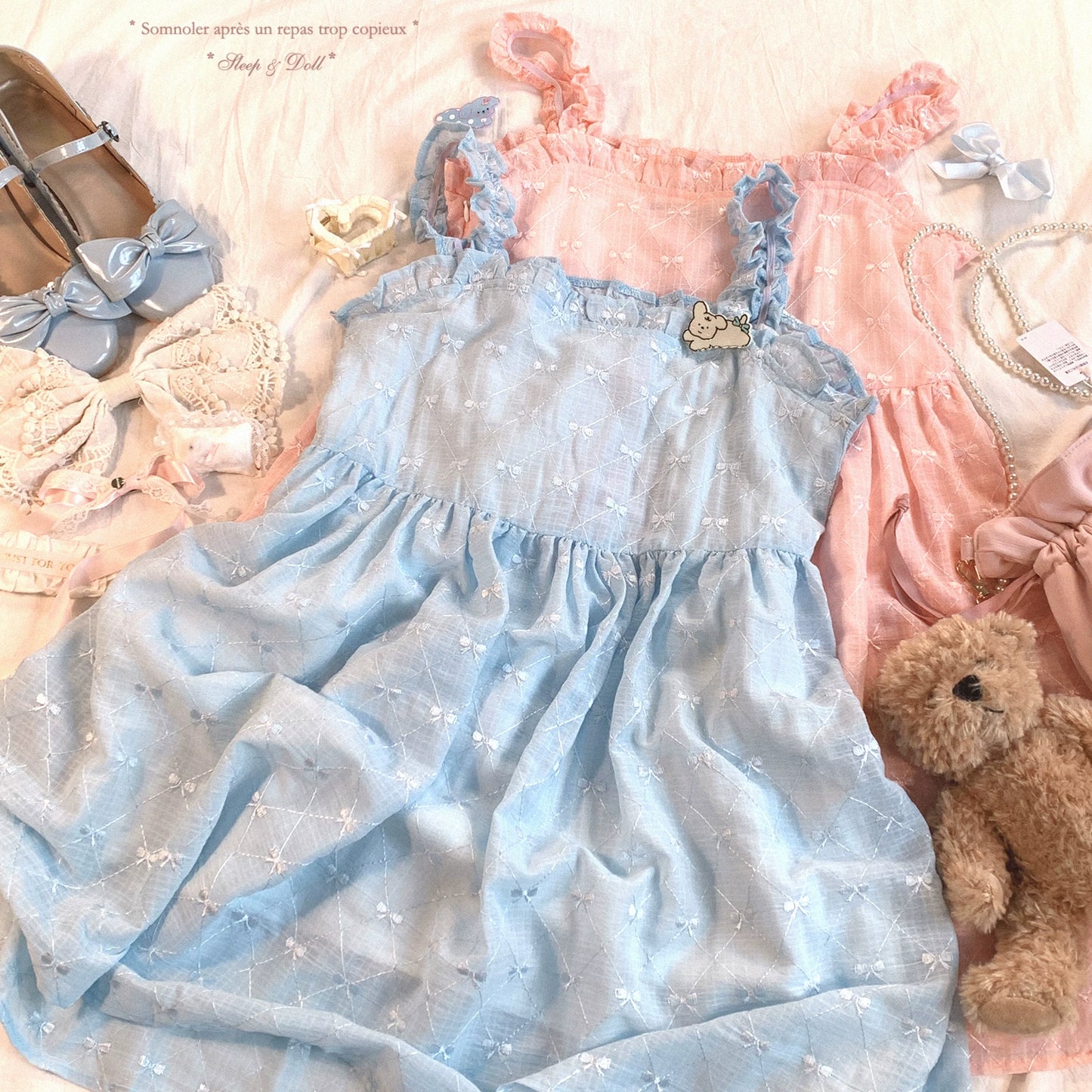 Final-Stock CCK*K Sweet Little Girl Springtime Butterfly Bow Embroidered Diamond-Pattern Jacquard, Soft Camisole Dress
