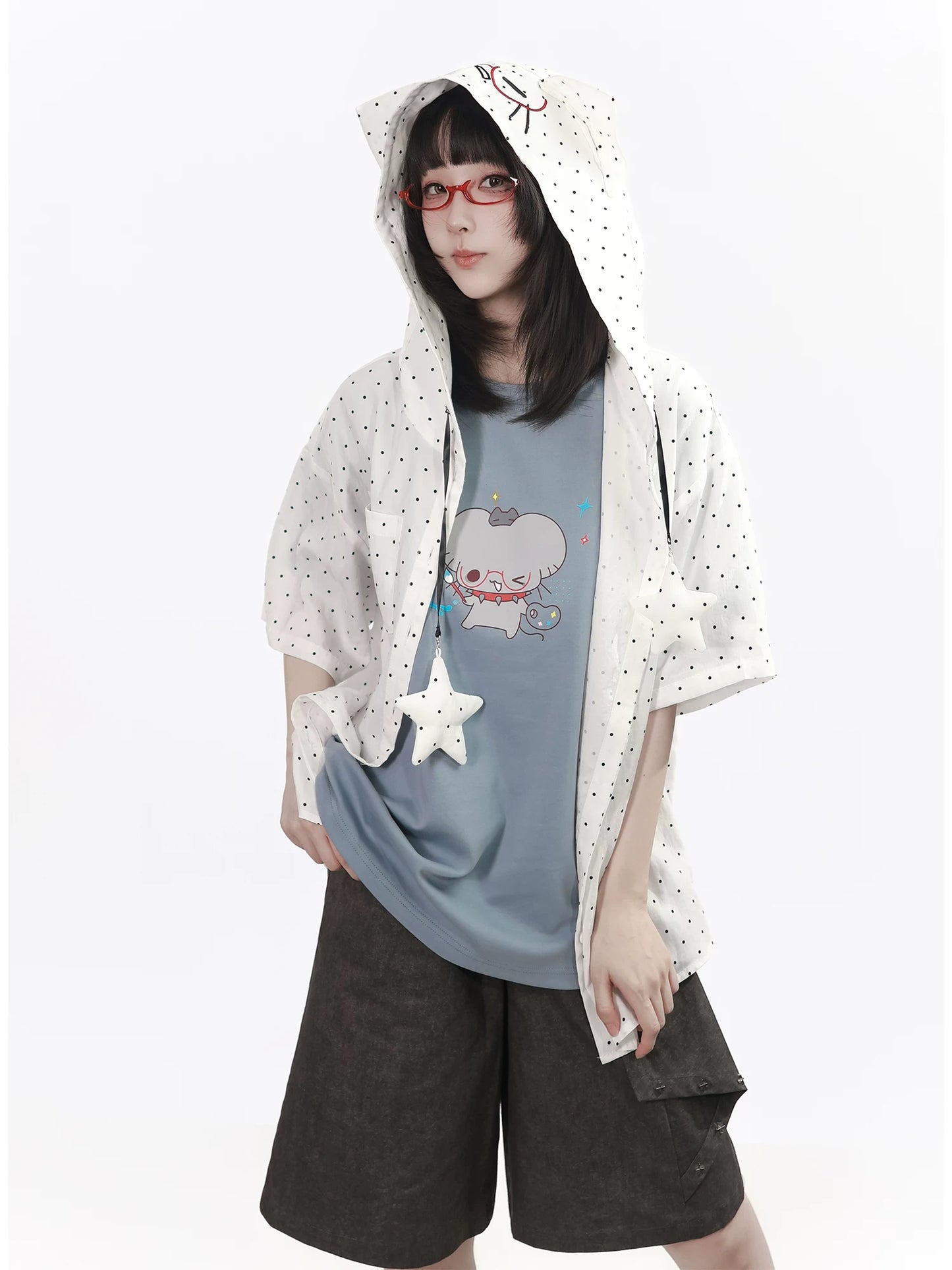 Pinksavior 【Sunny Diary】 Mouse Cartoonist Graphic Art Student Design-Feel T-Shirt Shirt Slimming Suit Set