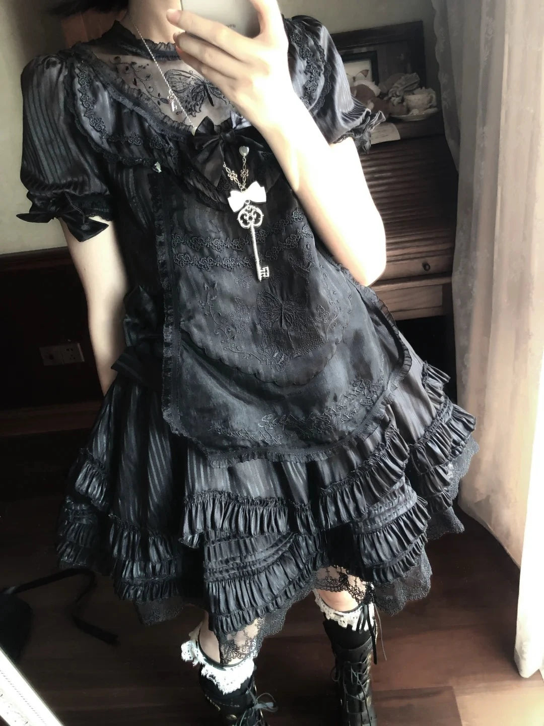 Halloween Night Butterfly Lolita Short-Sleeve Dress, Gothic Dark Style, Yami Kawaii Subculture, Summer Plus-Size Mini Dress