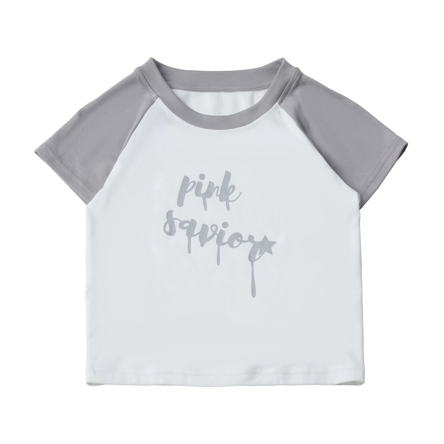 Pinksavior【Cool Glacier】White-and-Gray Contrast Summer Lightweight Jacket & Pants Set with Short Sleeves—Age-Reducing