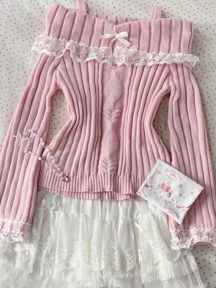 retro French pink lace sweater