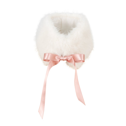 Dollringheart White Eco-Friendly Faux Fur Neck Warmer for Women, Warm Winter Bow-Tie Plush Scarf - Off-white