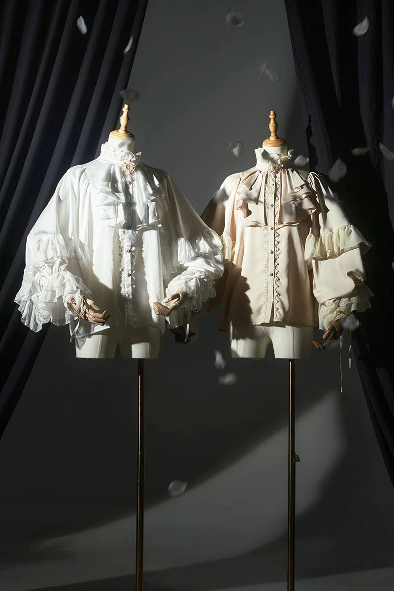 Moon Night Bat Wing Blouse + Brooch White ［Shirt］