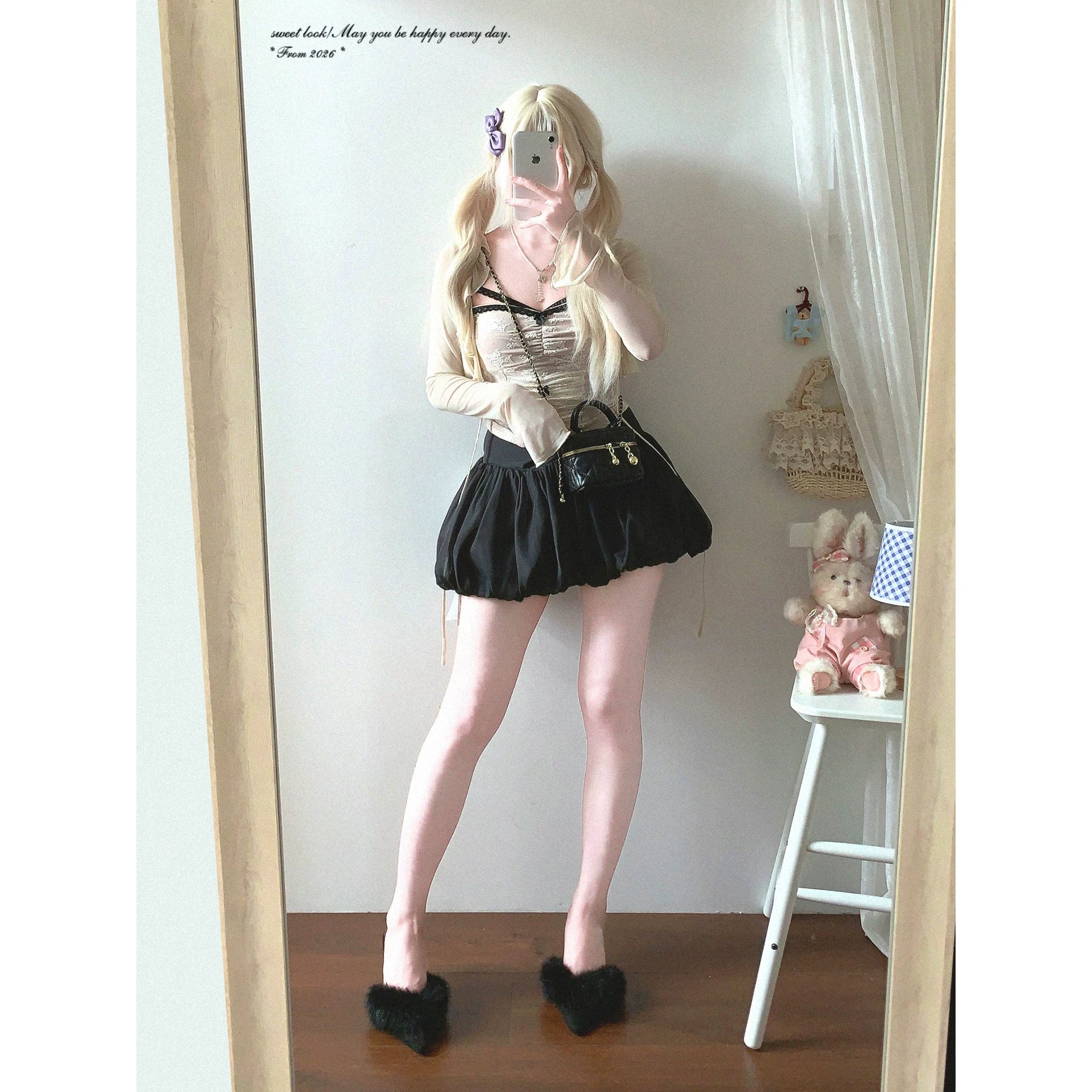 Last-Season Find joykik French Ballerina Lace Flounce Pure-Feeling Style Ruffled Bow Lace-Trim Cami