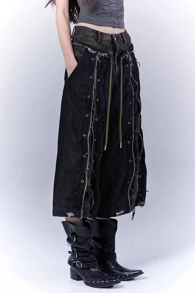 Camouflage Distressed Cropped Pants + Scarf