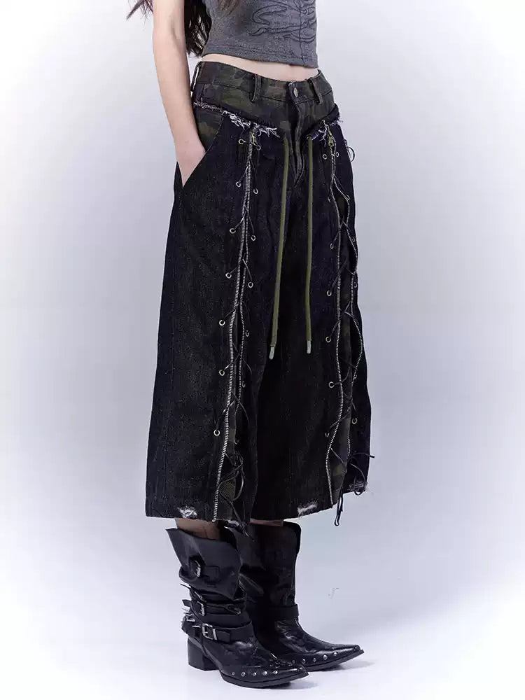 Grunge camouflage distressed jeans