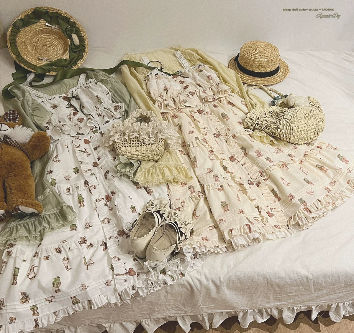 sleepdoll DIY “Goodnight Kiss” by NANA the Rabbit – Bear &amp; Bunny Cotton Fabric Print Ruffle Set